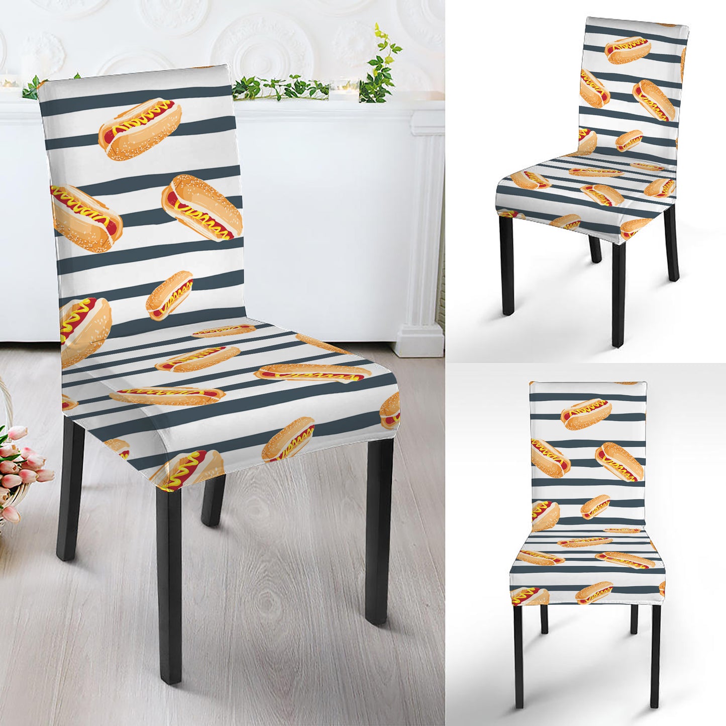 Hot Dog Striped Pattern Print Dining Chair Slipcover