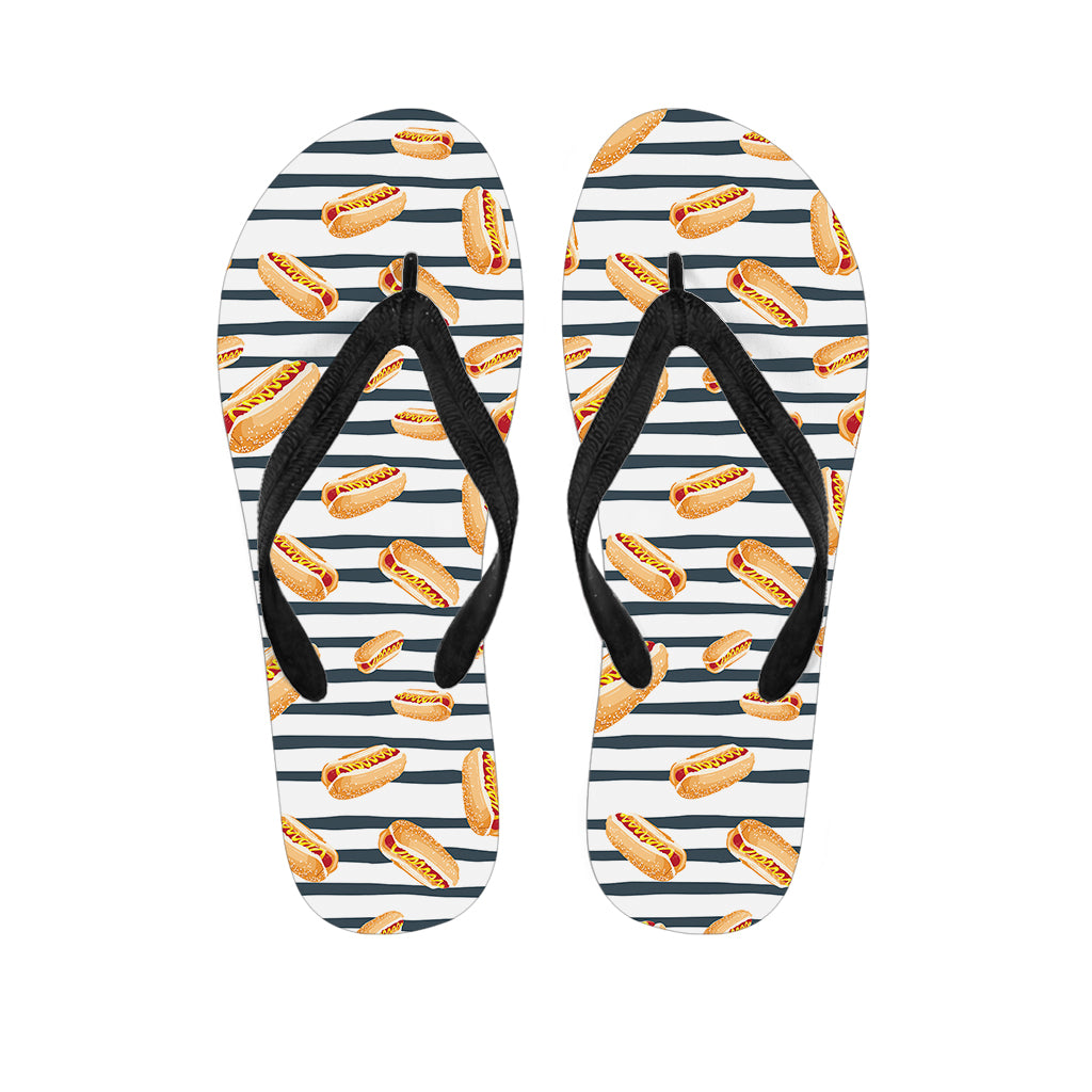 Hot Dog Striped Pattern Print Flip Flops