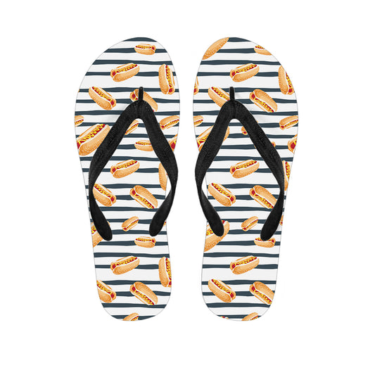 Hot Dog Striped Pattern Print Flip Flops