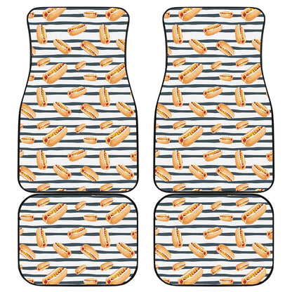 Hot Dog Striped Pattern Print Front and Back Car Floor Mats