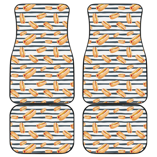 Hot Dog Striped Pattern Print Front and Back Car Floor Mats