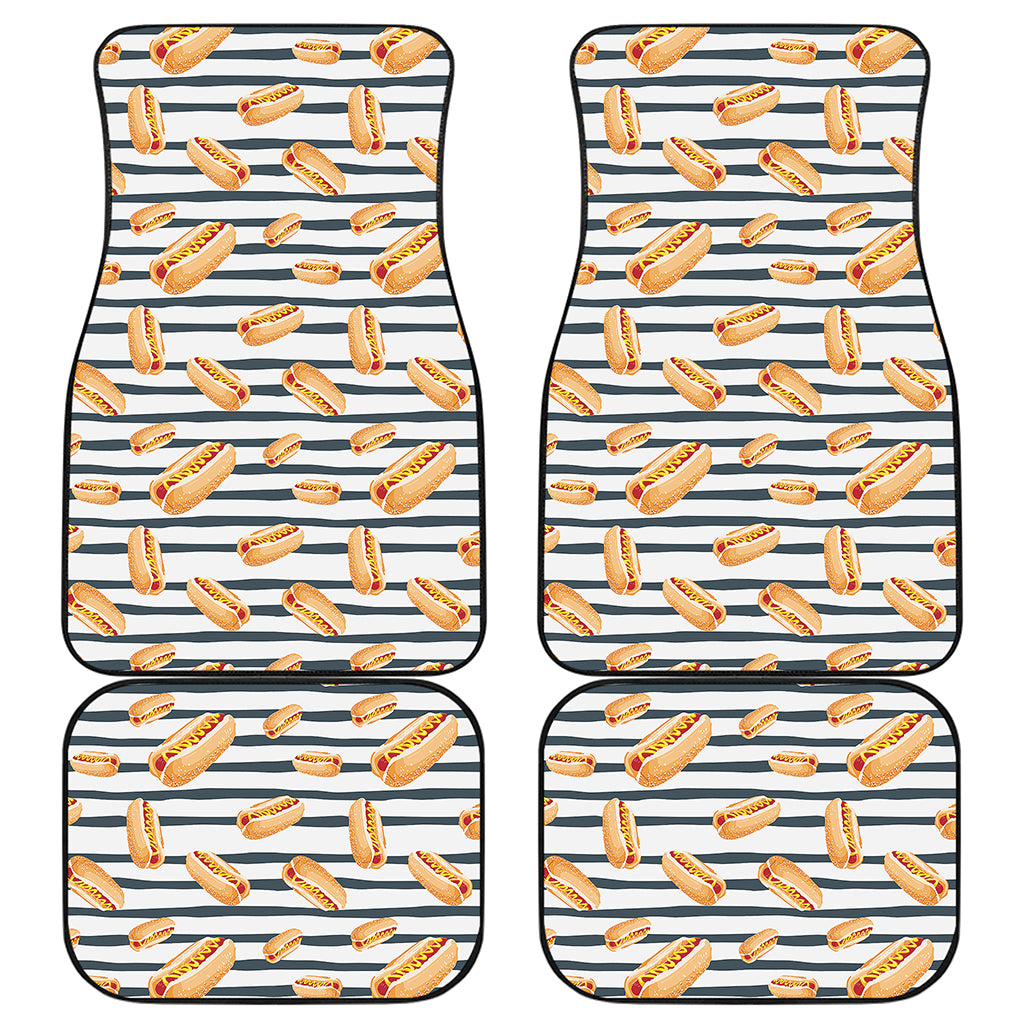 Hot Dog Striped Pattern Print Front and Back Car Floor Mats