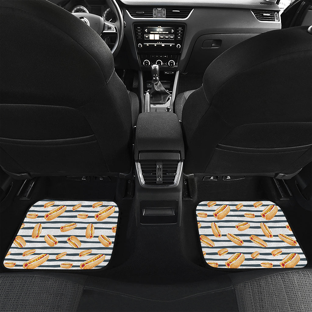 Hot Dog Striped Pattern Print Front and Back Car Floor Mats