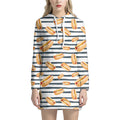 Hot Dog Striped Pattern Print Pullover Hoodie Dress
