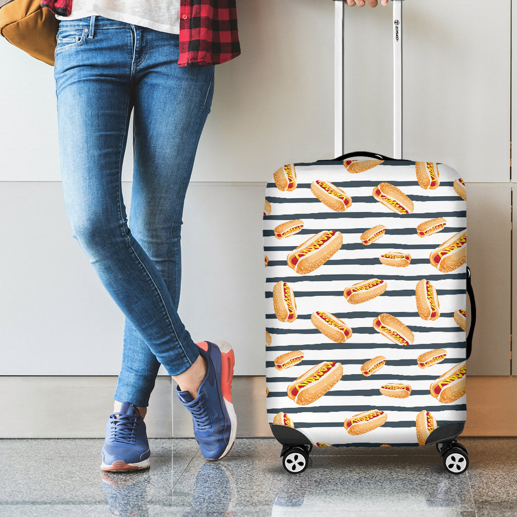 Hot Dog Striped Pattern Print Luggage Cover