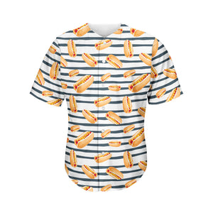 Hot Dog Striped Pattern Print Men's Baseball Jersey