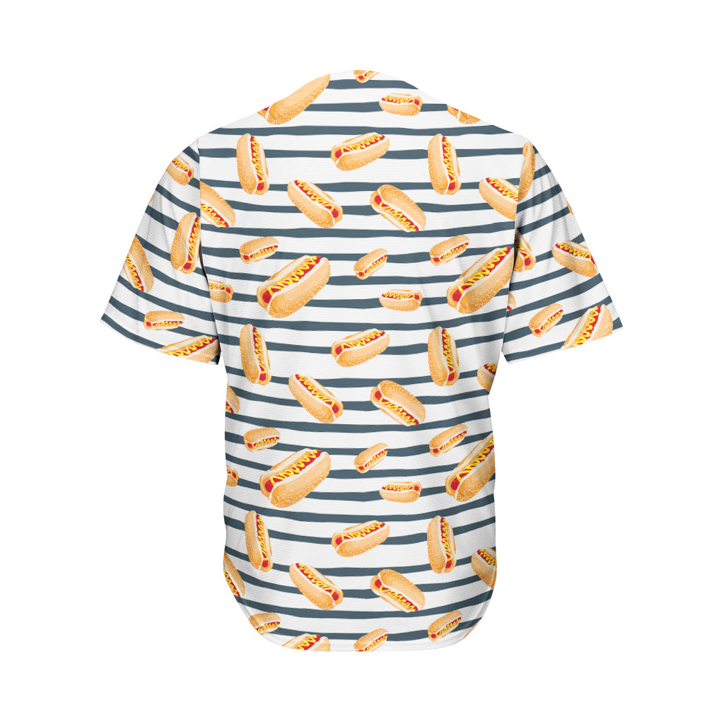 Hot Dog Striped Pattern Print Men's Baseball Jersey