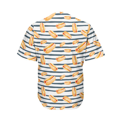 Hot Dog Striped Pattern Print Men's Baseball Jersey