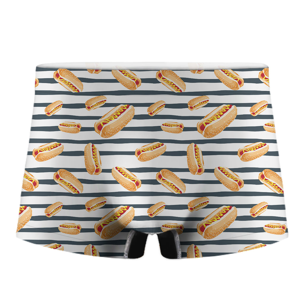 Hot Dog Striped Pattern Print Men's Boxer Briefs