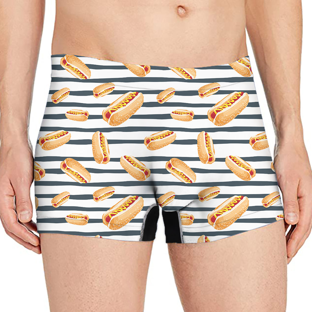 Hot Dog Striped Pattern Print Men's Boxer Briefs