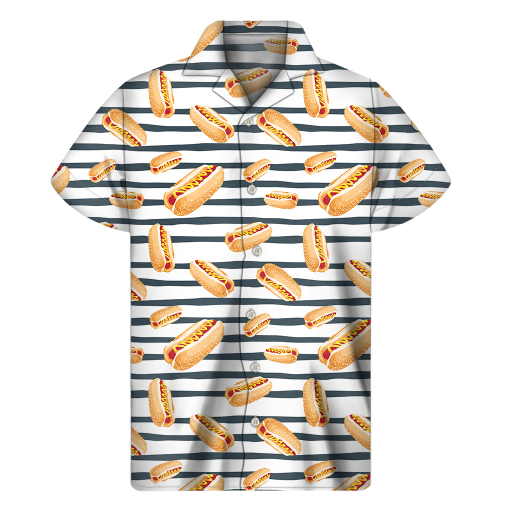 Hot Dog Striped Pattern Print Men's Short Sleeve Shirt