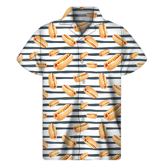 Hot Dog Striped Pattern Print Men's Short Sleeve Shirt
