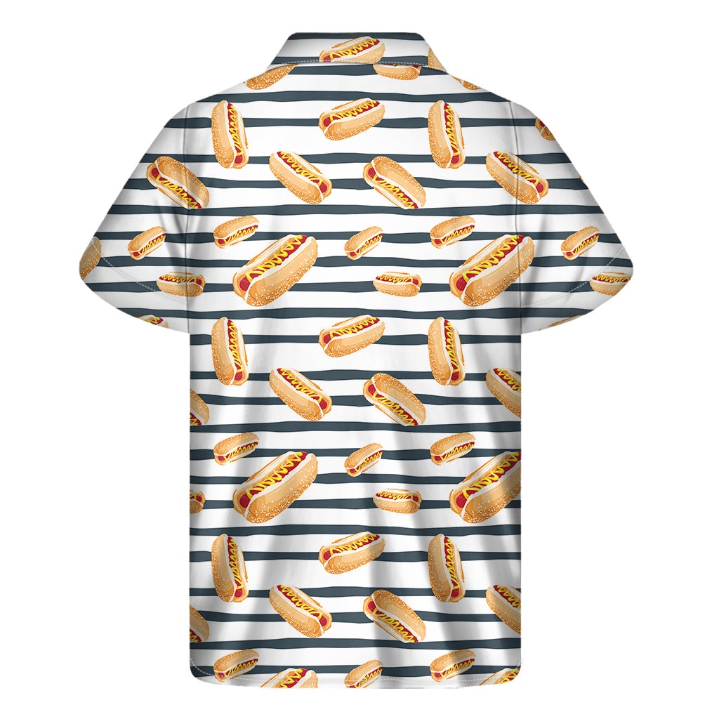 Hot Dog Striped Pattern Print Men's Short Sleeve Shirt