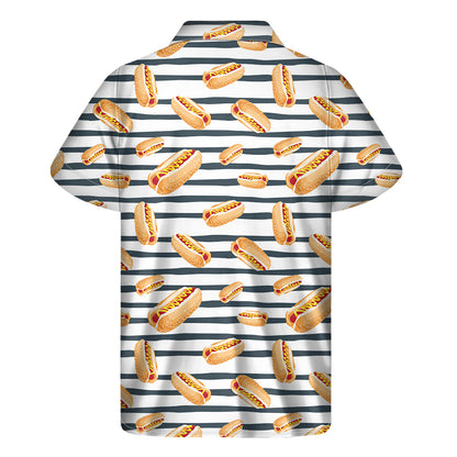 Hot Dog Striped Pattern Print Men's Short Sleeve Shirt