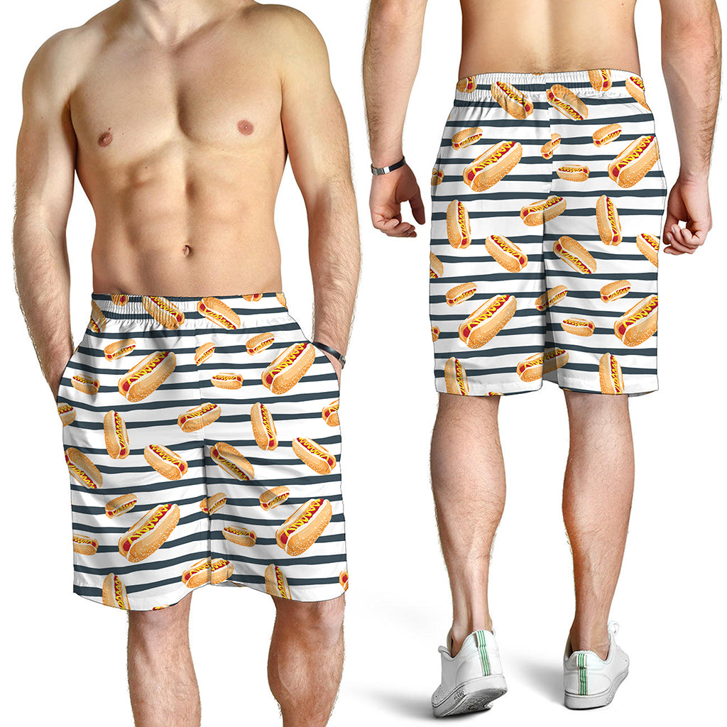 Hot Dog Striped Pattern Print Men's Shorts