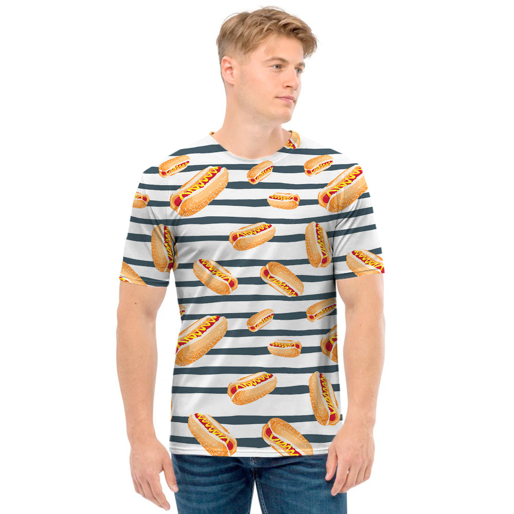 Hot Dog Striped Pattern Print Men's T-Shirt