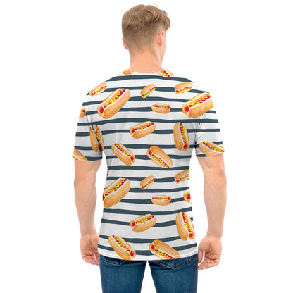 Hot Dog Striped Pattern Print Men's T-Shirt