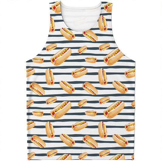 Hot Dog Striped Pattern Print Men's Tank Top