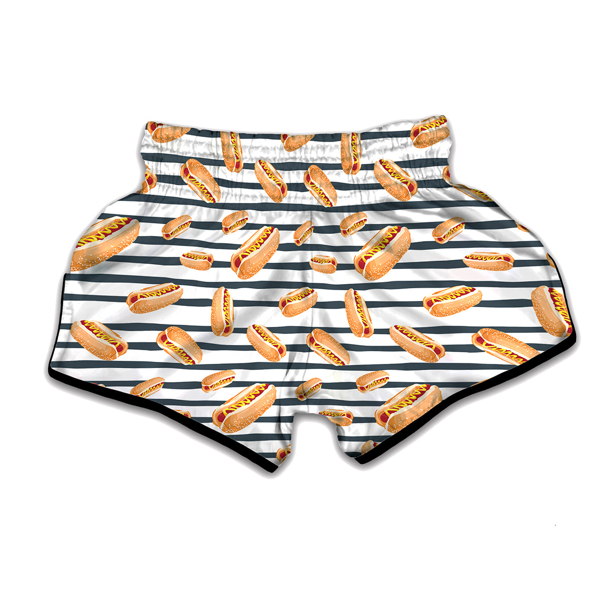 Hot Dog Striped Pattern Print Muay Thai Boxing Shorts