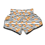 Hot Dog Striped Pattern Print Muay Thai Boxing Shorts