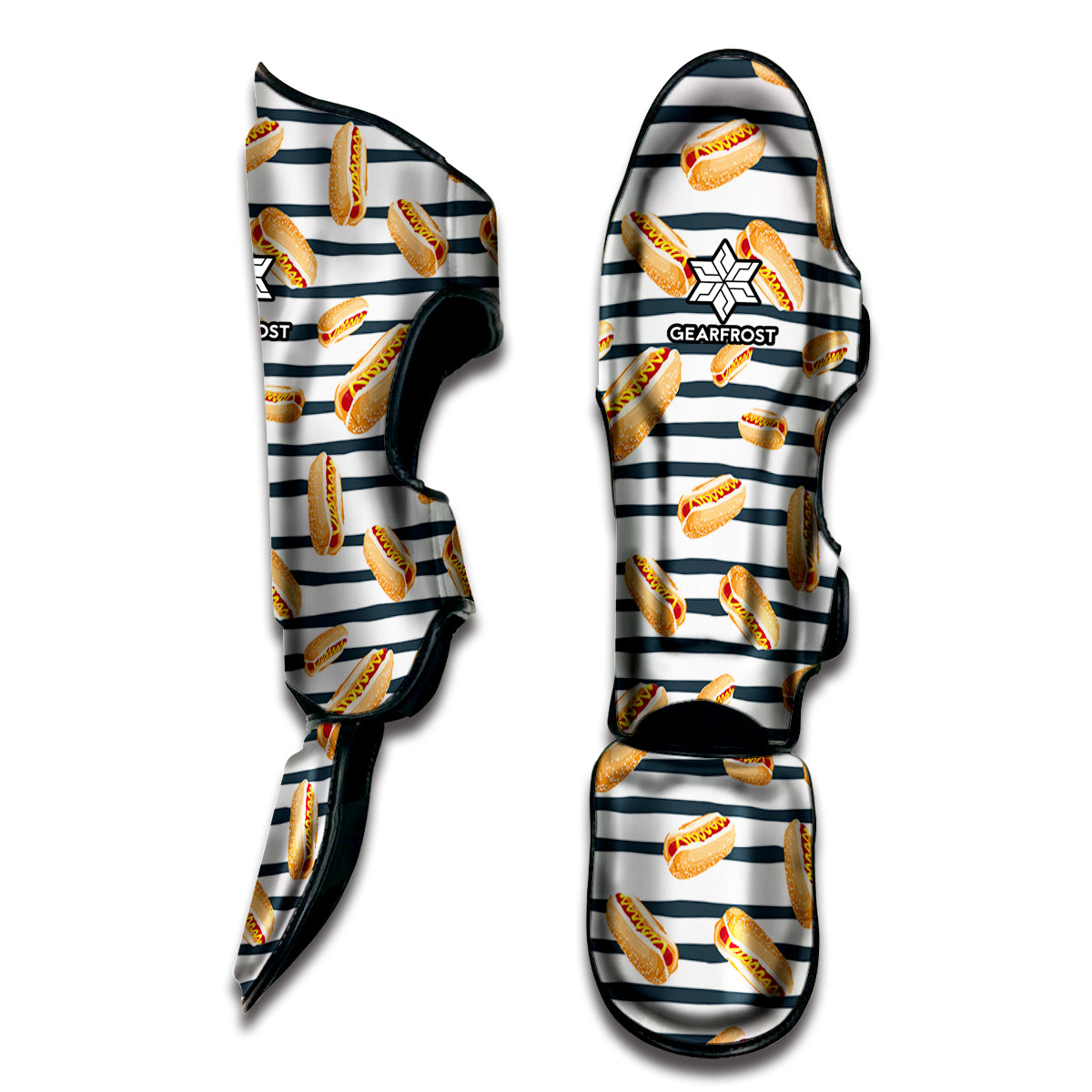 Hot Dog Striped Pattern Print Muay Thai Shin Guard