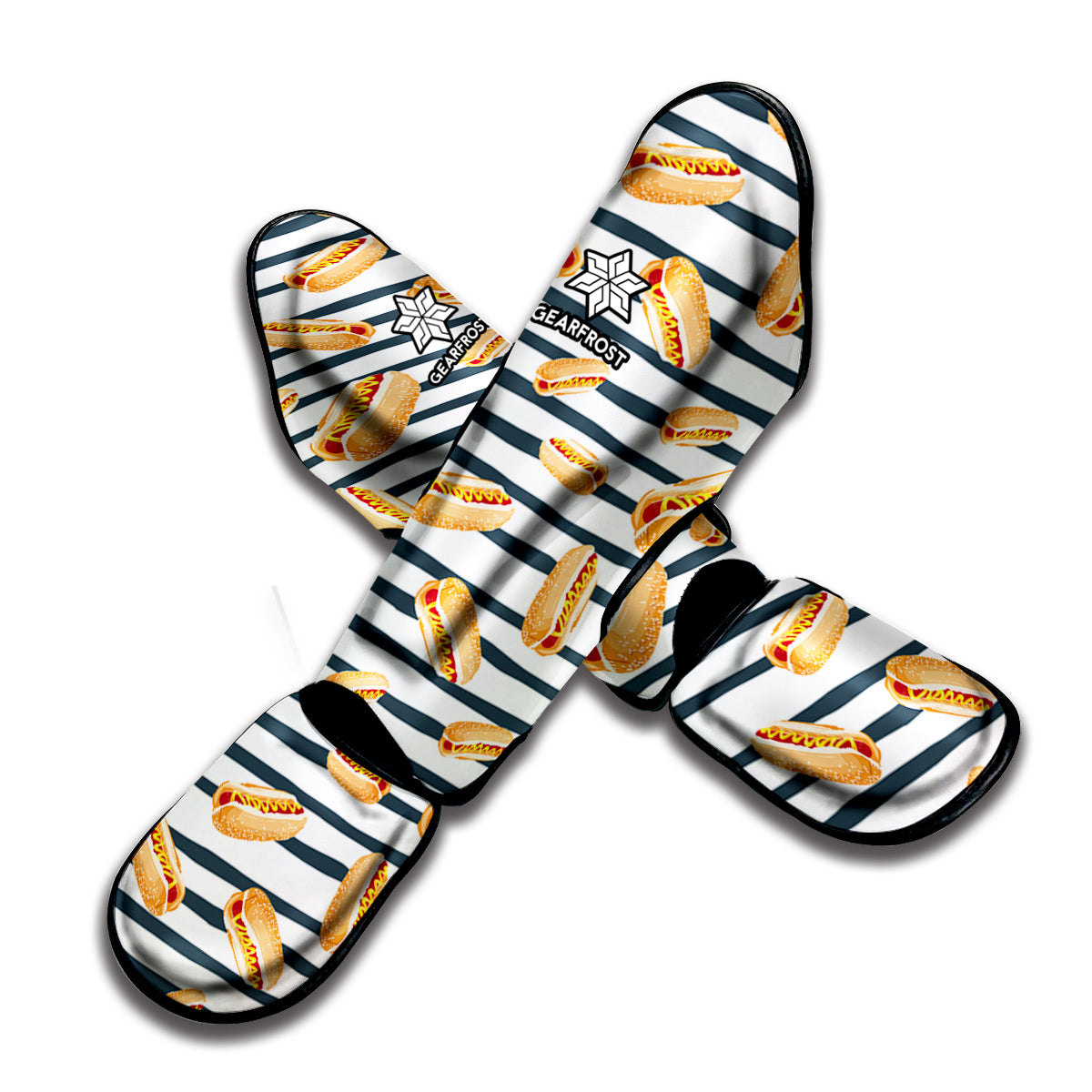 Hot Dog Striped Pattern Print Muay Thai Shin Guard