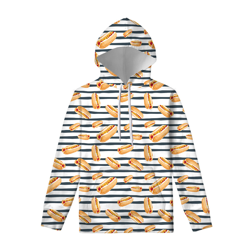 Hot Dog Striped Pattern Print Pullover Hoodie