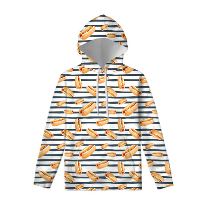 Hot Dog Striped Pattern Print Pullover Hoodie