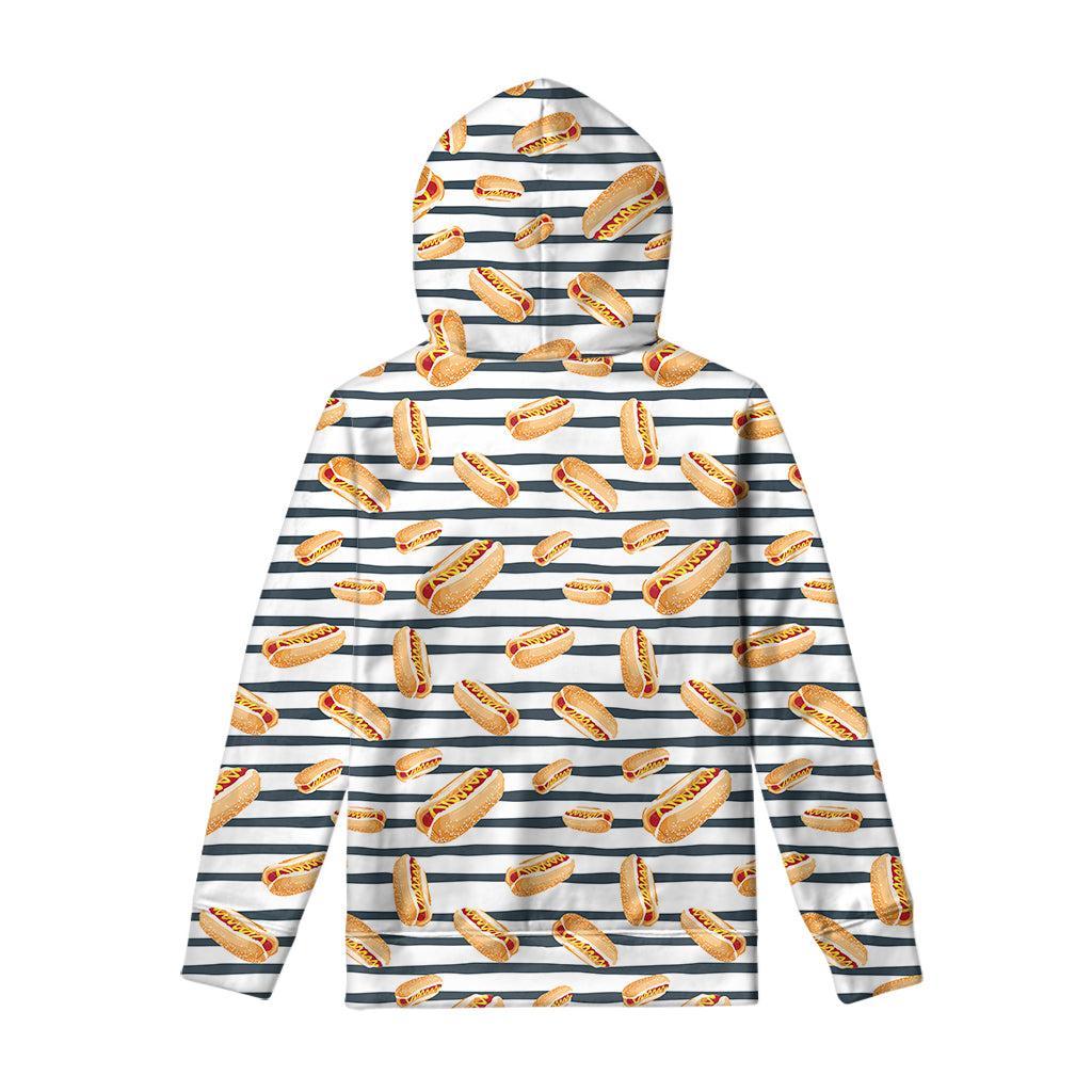 Hot Dog Striped Pattern Print Pullover Hoodie