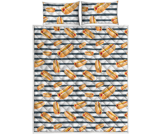 Hot Dog Striped Pattern Print Quilt Bed Set