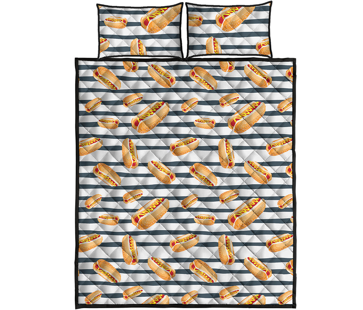 Hot Dog Striped Pattern Print Quilt Bed Set