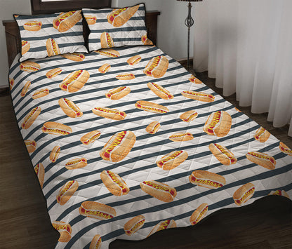 Hot Dog Striped Pattern Print Quilt Bed Set