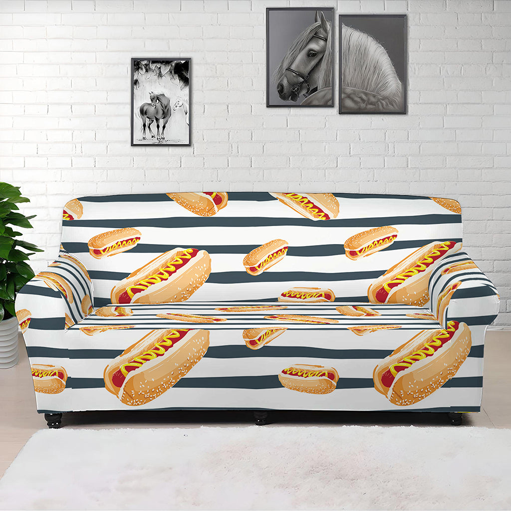 Hot Dog Striped Pattern Print Sofa Cover