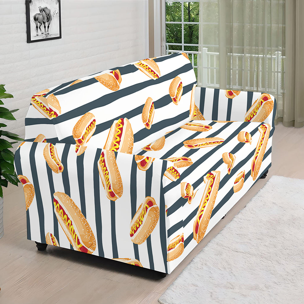 Hot Dog Striped Pattern Print Sofa Cover