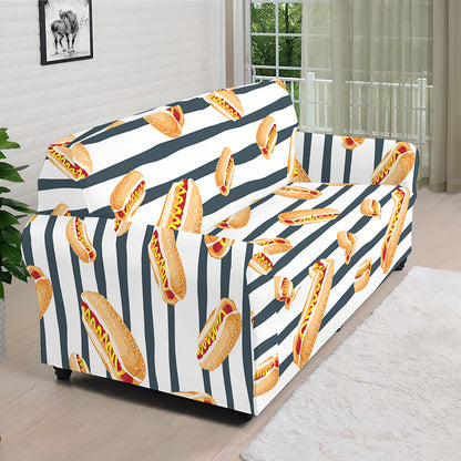 Hot Dog Striped Pattern Print Sofa Cover