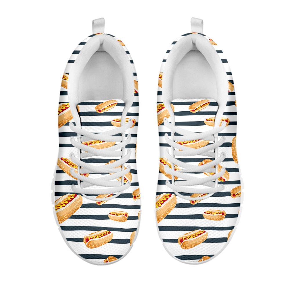 Hot Dog Striped Pattern Print White Sneakers