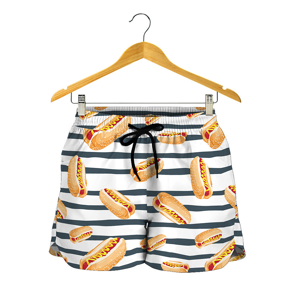 Hot Dog Striped Pattern Print Women's Shorts
