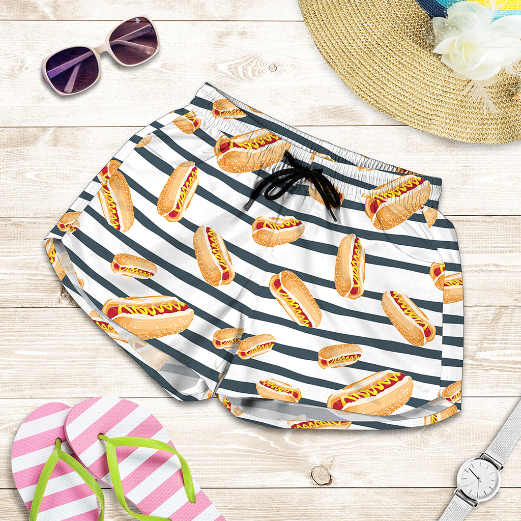 Hot Dog Striped Pattern Print Women's Shorts