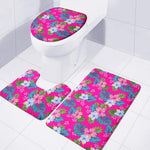Hot Pink Aloha Hibiscus Pattern Print 3 Piece Bath Mat Set