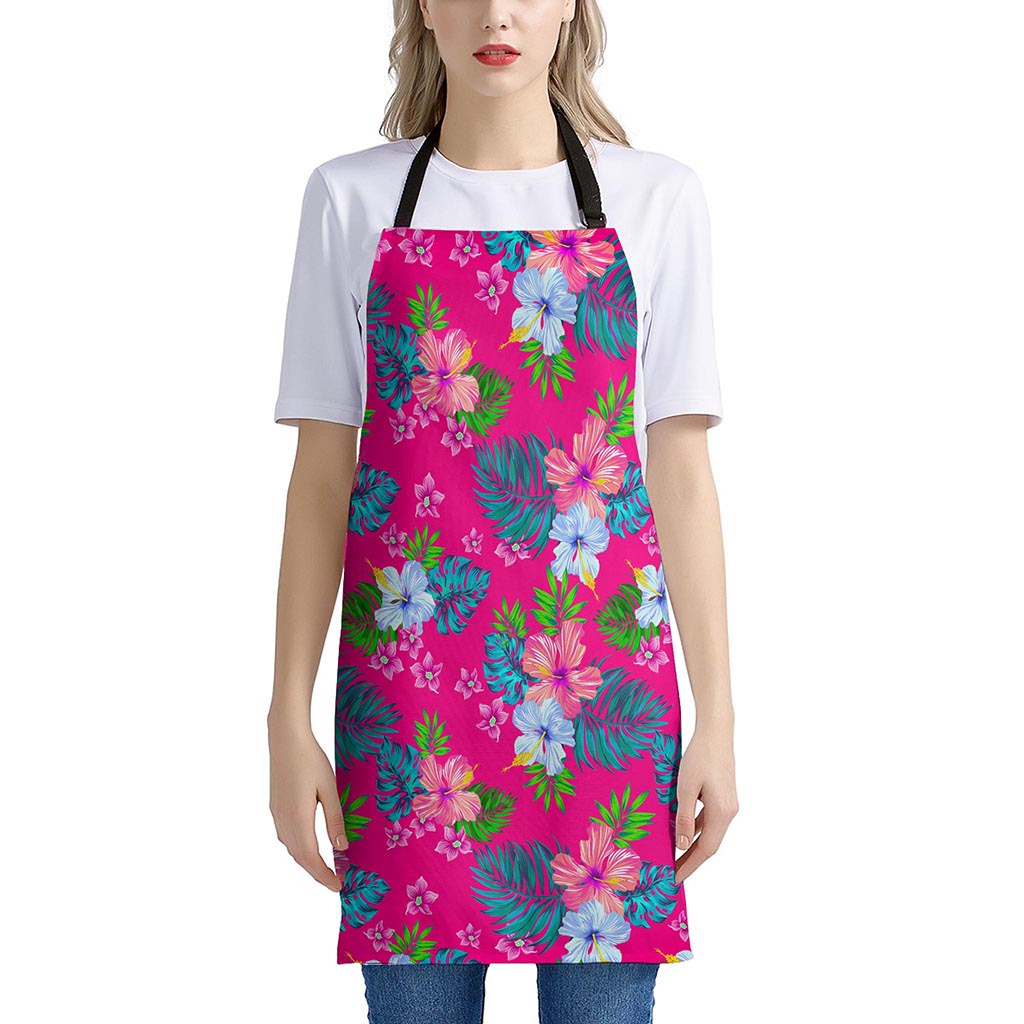 Hot Pink Aloha Hibiscus Pattern Print Apron