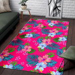 Hot Pink Aloha Hibiscus Pattern Print Area Rug GearFrost