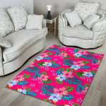 Hot Pink Aloha Hibiscus Pattern Print Area Rug GearFrost