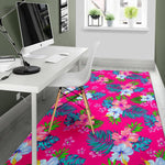 Hot Pink Aloha Hibiscus Pattern Print Area Rug GearFrost