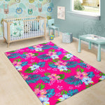 Hot Pink Aloha Hibiscus Pattern Print Area Rug GearFrost
