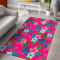 Hot Pink Aloha Hibiscus Pattern Print Floor Mat