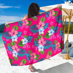 Hot Pink Aloha Hibiscus Pattern Print Beach Sarong Wrap