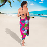 Hot Pink Aloha Hibiscus Pattern Print Beach Sarong Wrap