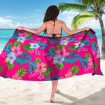 Hot Pink Aloha Hibiscus Pattern Print Beach Sarong Wrap