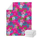 Hot Pink Aloha Hibiscus Pattern Print Blanket