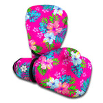 Hot Pink Aloha Hibiscus Pattern Print Boxing Gloves